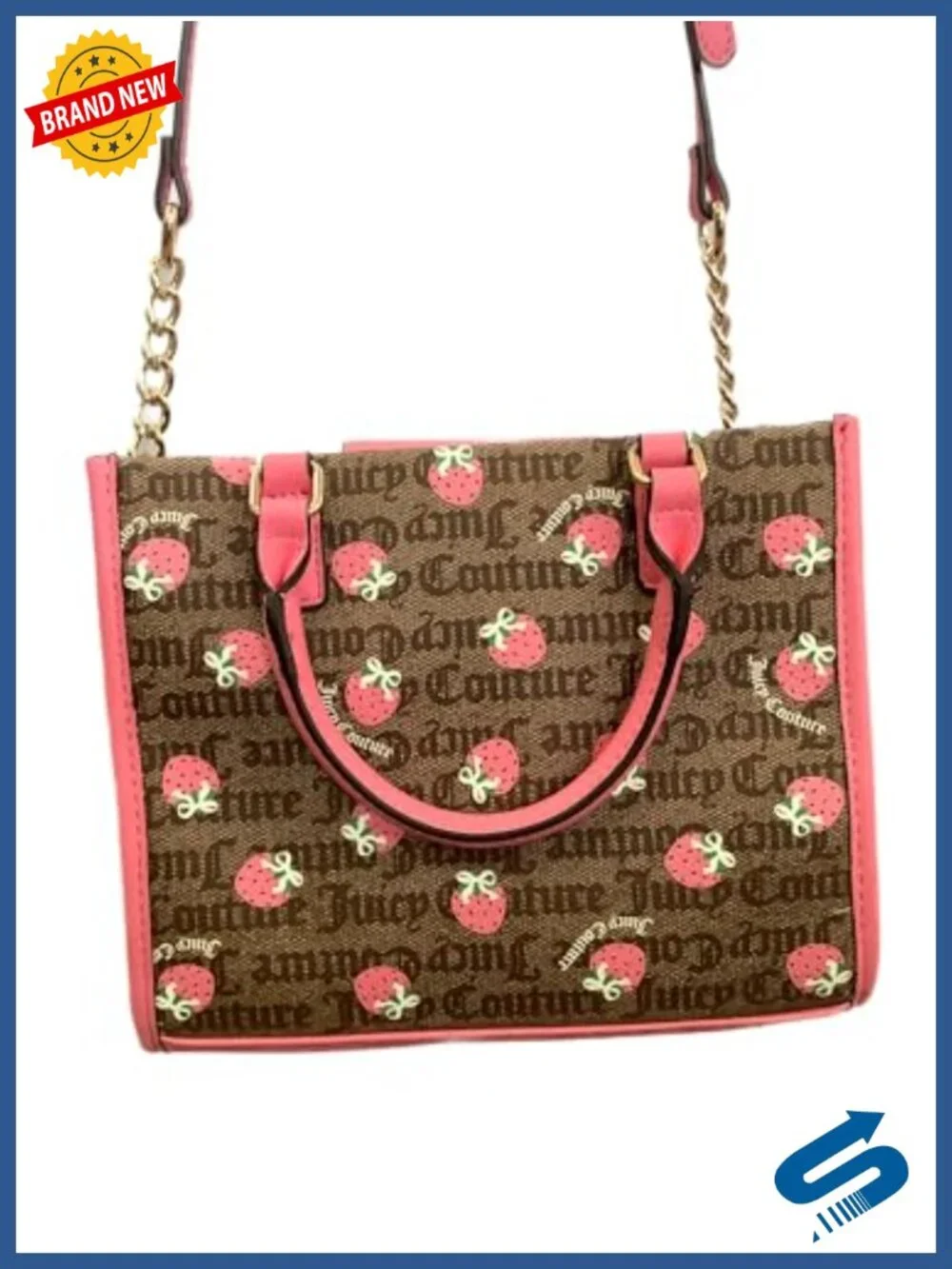 Mini Satchel Crossbody Handbag with Embossed Logo Print, Faux Leather